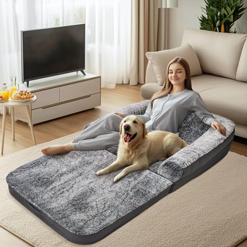 BingoPaw Foldable Human Dog Bed: Orthopedic Memory Foam Human Sized Dog Bed, Waterproof Pet Bed for People, Faux Fur Pet Couch for Adult Grey 180x95x28cm - Image 3