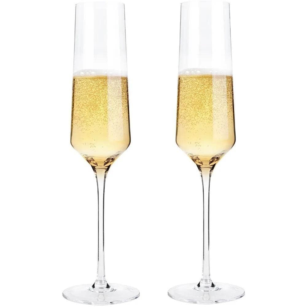 PATRANI FASHION Wine Glasses Champagne Flutes 180 ML, Set of 2 Crystal Glass Hand Blown Edge Brandy Glasses, Premium Crystal Champagne, Sparkling Long Champagne Flutes, Wine, Whiskey