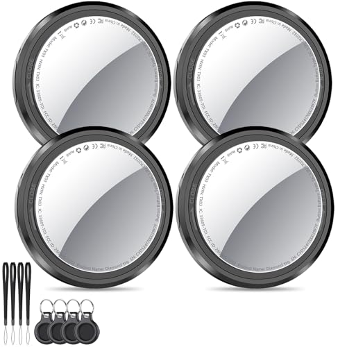 Smart Air Tracker Tag 4 Pack Negro, Buscador de Objetos Bluetooth Funciona con Buscar Apple (sólo iOS), Localizador Bluetooth, Rastreador para Llaves, Cartera, Mochila, Equipaje, Batería Reemplazable