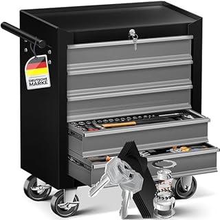 MASKO Carrinho de oficina - 5 gavetas, pode ser fechado, metal sólido, carro de ferramentas móvel sem ferramentas, carro de oficina profissional sem equipamento, carrinho com rodas para armazenamento