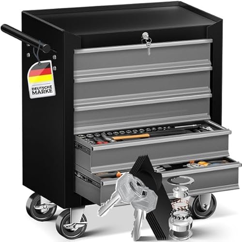 Masko Carro De Taller - 5 Cajones, Con Cerradura Metal Macizo Carro De Herramientas Móvil Sin Herramientas Carro De Taller Profesional Sin Equipamiento Carro Con Ruedas Para Almacenamiento De Masko Carro De Taller - 5 Cajones, Con Cerradura Metal Macizo Carro De Herramientas Móvil Sin Herramientas Carro De Taller Profesional Sin Equipamiento Carro Con Ruedas Para Almacenamiento De
