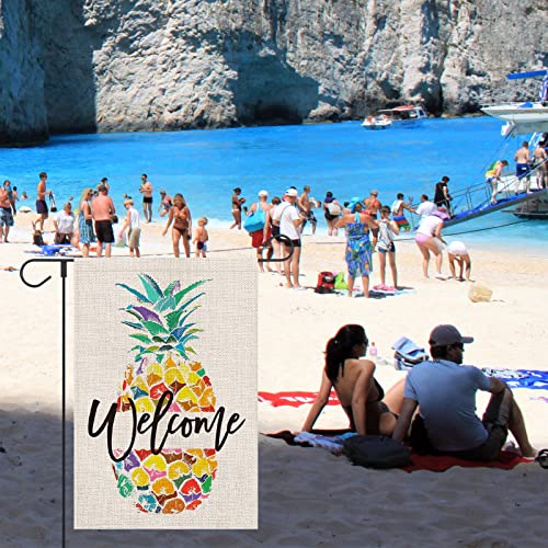 Opulane Summer Garden Flag Pineapple Welcome Yard 12X18 Inch Double Sided Small Vertical Burlap Flags Seasonal Outdoor Decor For Farmhouse Rustic Home Lawn Patio Wedding Outside #TOP2