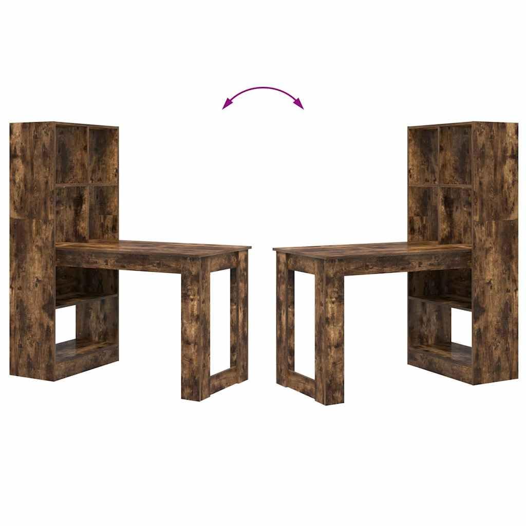 Scrivania in rovere affumicato, 122 x 67 x 145 cm, con ripiani, tavolo da lavoro per ufficio, casa, camera dei ragazzi, ideale come scrivania per computer, segretario, postazione di lavoro per