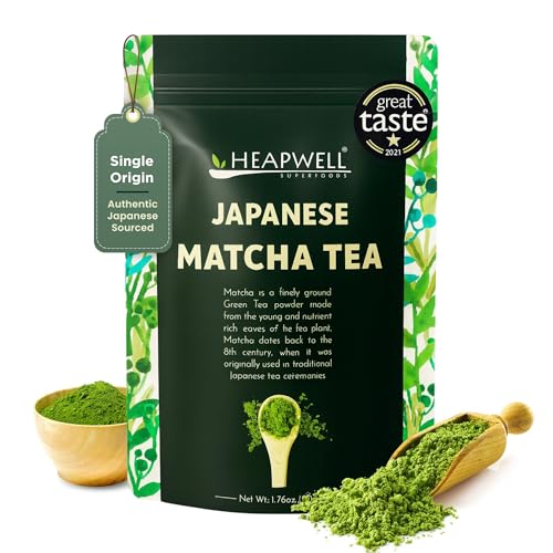 Heapwell Matcha Powder - 50g | High Grade Japanese Premium Green Tea Powder | Great Taste Award Winner | Perfect for Tea, Lattes & Smoothies | Contains L-Theanine & Antioxidants | Vegan & Gluten-Free
