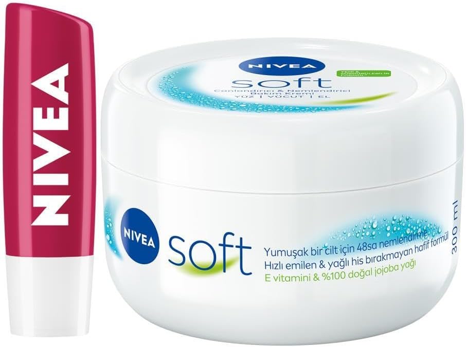 Soft Nemlendirici Bakım Kremi 300ml, Kiraz Renkli Dudak Bakım Kremi ve Parlatıcısı, E Vitamini