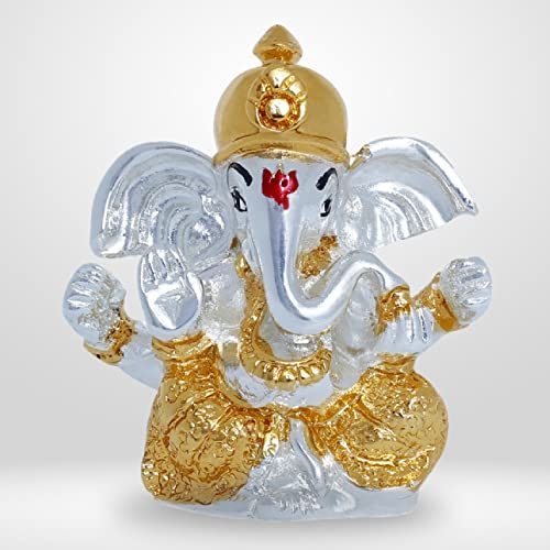Image of Neodrift Ganesh Idol for Car Dashboard (Real 24kt & 999 Silver Plated, Dual-Tone Gold & Silver) (Model ND01) - Enhance Your Drive