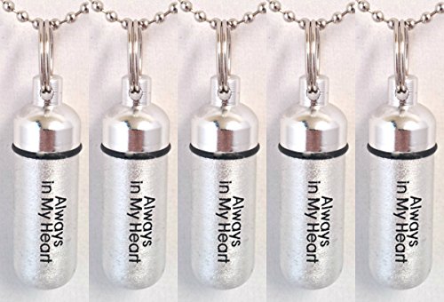 Pasco Specialty Products Family Set of 5 - Laser Engraved - Always in My Heart Brushed Silver Finish Cremation Urn Keepsakes with Velvet Pouch & Fill Kit