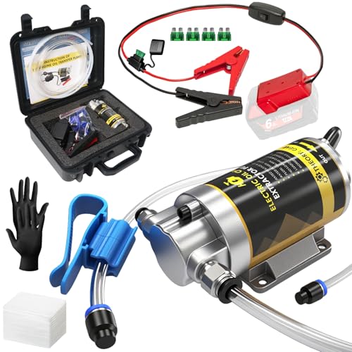 12V/24V 100W Portable Oil Extractor Pump Set, All-in-One Oil Transfer Pump with Red Battery Adapter Compatible with Milwaukee M18 18V Battery, Fluid T