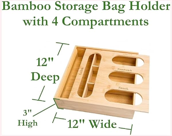 Lipper International Bamboo Storage Bag Organizer Holder and Dispenser for Kitchen Drawer or Countertop, 4 Compartment Sizes by Lipper International - Image 3