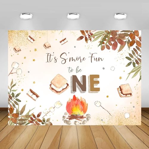MEHOFOND S'More Fun to Be One Birthday Backdrop Camping 1st Birthday Campfire S'More Birthday Party Decor Woodland First Birthday Photo Booth Background for Boys Girls 7 x 5 ft