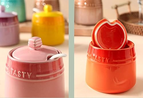 Miniatura 17 de Colorido tarro de especias de cerámica caja de condimentos olla de condimentos azucarero con tapa cuchara rojo Rojo