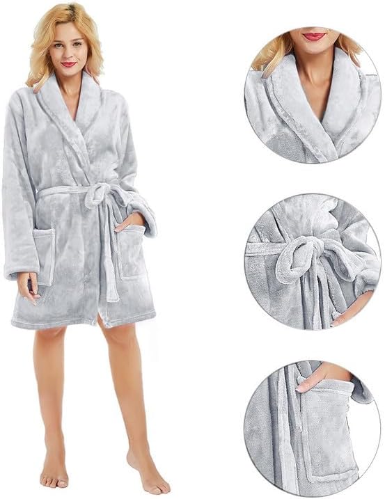 U2SKIIN Women Fleece Robe, Short Cozy Plush Robes for Womens Soft Shawl Collar Warm Spa Bathrobe - Image 6