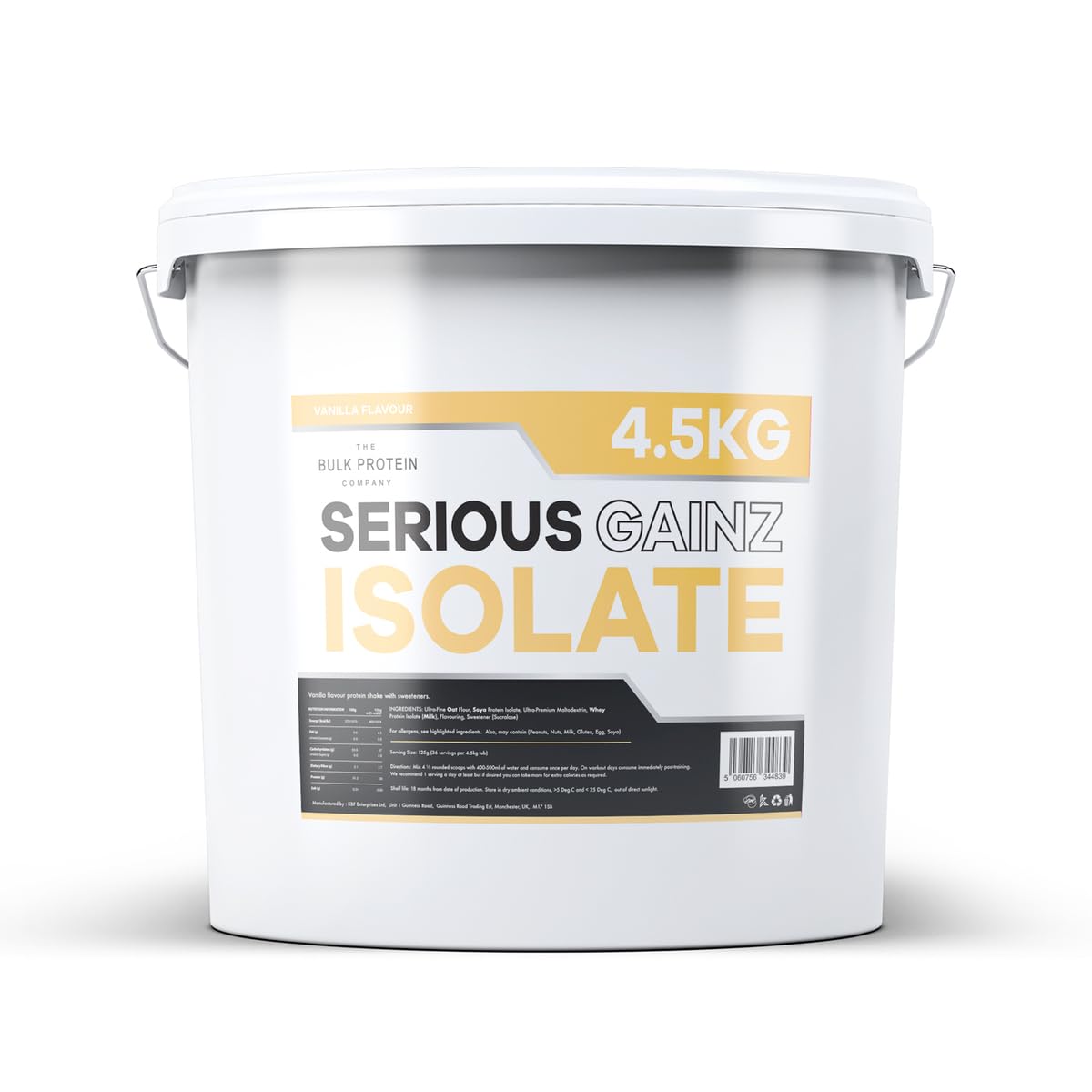 The Bulk Protein Company, Serious Gainz Isolate – 4.5kg – Whey Protein Powder – 39g Protein Per Serving – Consume Immediately Post-Training – GMP Certified – 36 Servings, Vanilla