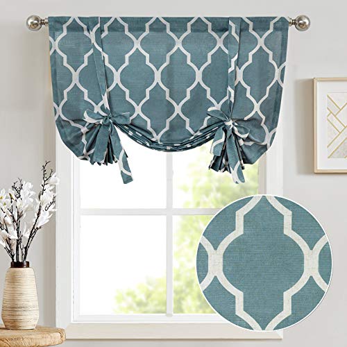Jinchan Linen Valance For Window Adjustable Tie Up Valance For Living Room Bathroom Light Filtering Geometric Moroccan Tile Printed Farmhouse Tie-Up Shade Valance 54 Inch Rod Pocket 1 Panel Blue #TOP1