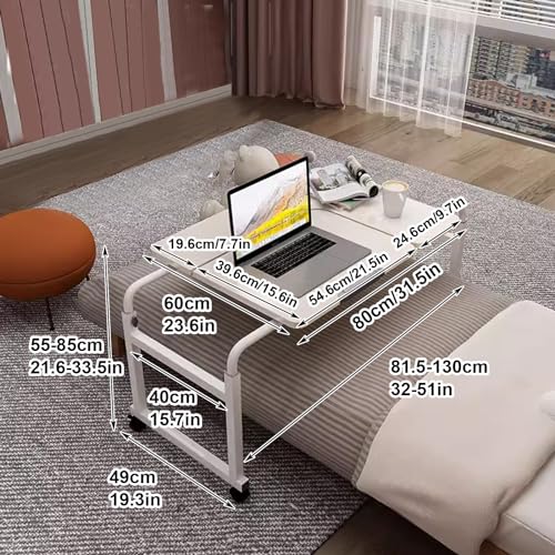 Table de lit à roulettes avec plateau inclinable et hauteur réglable sur 8 niveaux