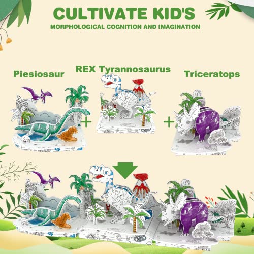 Fanbusa Puzzle For Kids Ages 8-10, 3D Coloring Dinosaur And Ocean Creative Diy Puzzle 6 Pack, Arts And Crafts For Kids 8-10, Coloring Set Toys With 8 Colored Pens For Boys Girls Ages 7+ Gift #TOP1