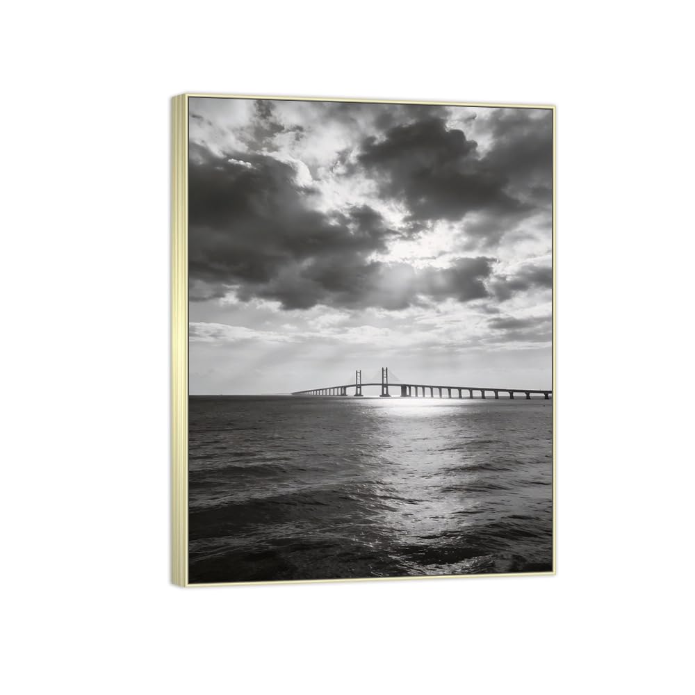 Sea Clouds 2 Black White Landscape Canvas Picture 50x65cm Silver Frame