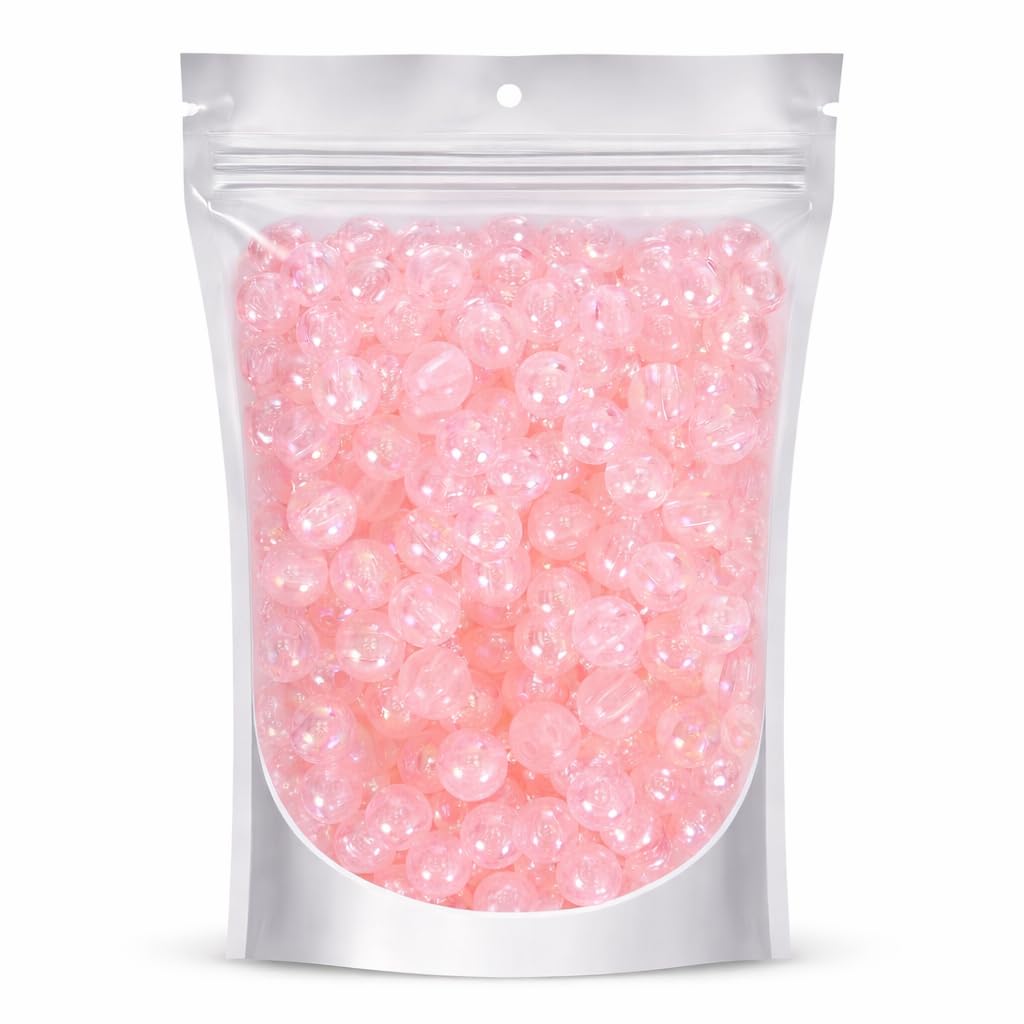 Ambitieux 400+ PCS 8mm Rainbow Shining Round Plastic Beads for Jewellery Making | DIY Craft Beads for Bracelets, Necklaces & Art Projects | Birthday Gift for Girls & Kids (4–12 Years) (Light Pink)-image-21