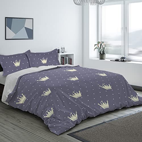 Milanket Polka Dot Crown Twin Duvet Cover Set Purple Gold Crown Style Print Comforter Cover Decorative 3 Piece Girls Bedding Set 1 Duvet Cover And 2 Pillowcases #TOP1