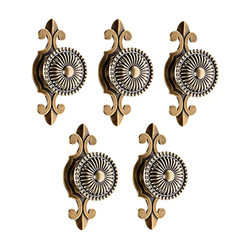 MUXSAM 5Pcs Pulls Handles Knobs for Drawer Door Kitchen,Cabinet Knobs Furniture Wardrobe Round Antique - Antique Brass