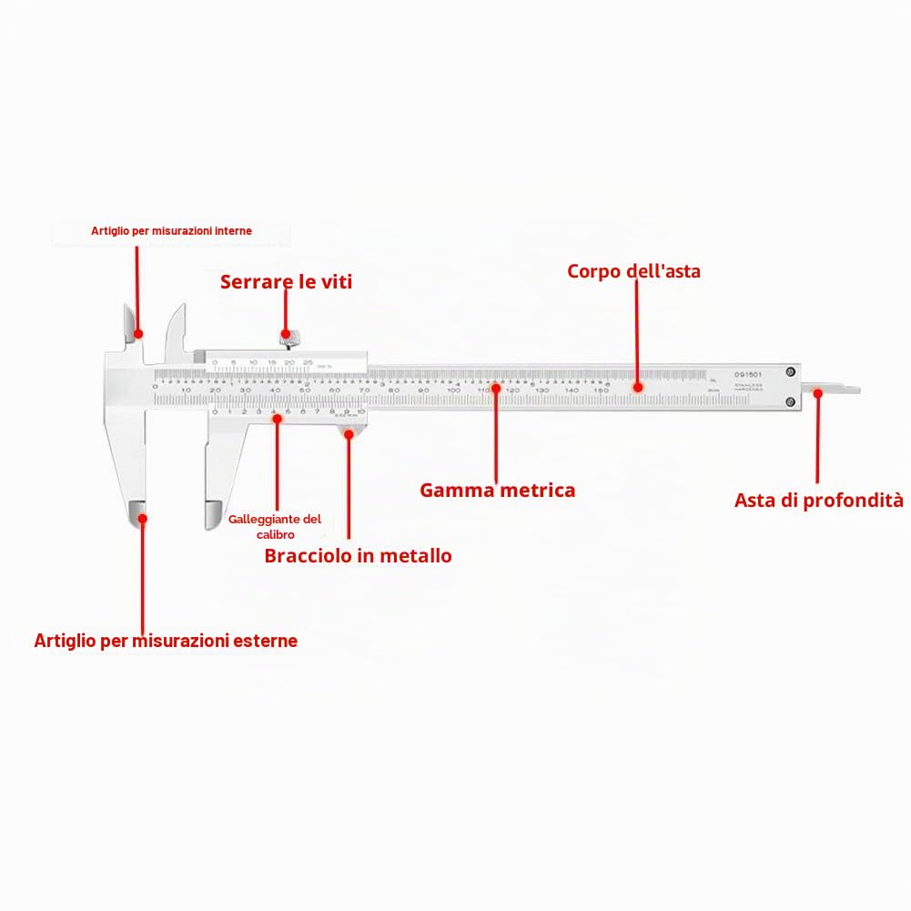 Calibro a corsoio da 0 a 300 mm, calibro a corsoio di precisione in acciaio ricco di carbonio, con precisione di misurazione elevata per misurare la profondità, misura interna Misura esterna (0-300