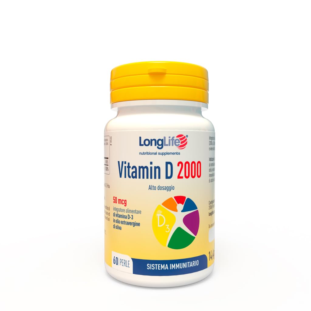 LongLife® Vitamin D 2000 | Vitamina D3 naturale in olio EVO | Alto dosaggio | Difese immunitarie, salute di ossa e denti | Metabolismo del calcio | 2 mesi di trattamento | Senza glutine e doping free