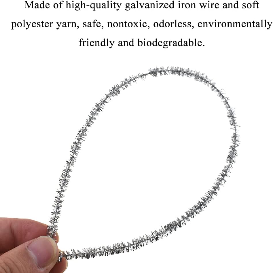 HAHIYO 12inches*6mm Silver 70PCs Pipe Cleaner Craft Chenille Stem Extra Long Chenille Cleaner Pipe Stem Stable&Soft Craft Supplies Set for Creative DIY Arts Craft Project DIY Art Supplies
