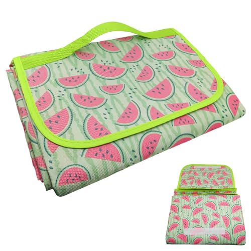 Vattentät picknickfilt, 200 x 200 cm picknickfilt med handtag, bärbar, tvättbar, vattenmelon, för strand, park, camping, vandring