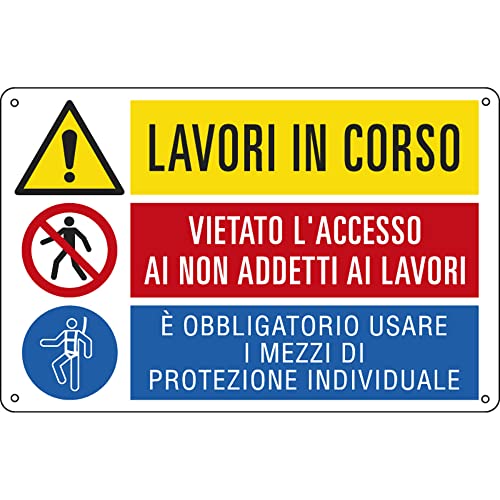 Cartello Alluminio 50X33,3Cm 'Lavori In Corso/E' Vietato./ E' Obbligato' Cartelli Segnalatori