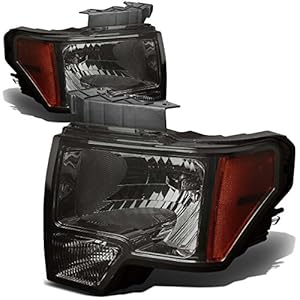 DNA MOTORING HL-OH-F1509-SM-AM Smoke Lens Amber Headlights Replacement Compatible with 09-14 F-150