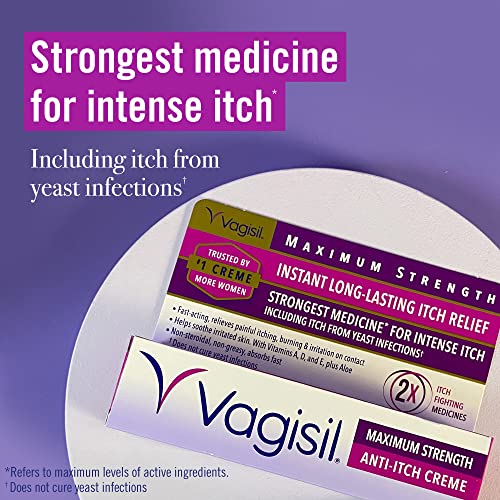 Vagisil Maximum Strength Feminine Anti-Itch Cream With Benzocaine For Women, Helps Relieve Yeast Infection Irritation, Gynecologist Tested, Fast-Acting, Soothes And Cools Skin, 1 Oz #TOP1