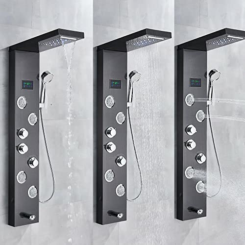 Panel de Ducha con LED y Columna de Lluvia, Sistema de Boquillas para Masaje, Columna Mezcladora de Ducha - Negro 9001 miniatura 6