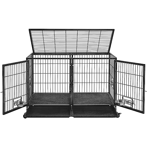 Topeakmart Heavy Duty Stackable Dog Crate Open Top Pet Metal Crate Kennels with Divider & Water Bowls