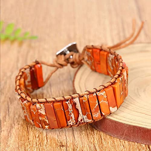 KunBead Orange Chakra Imperial Jasper Bracelets for Women Healing Crystal Natural Stone Bead Leather Wrap Handmade Yoga Reiki Adjustable Bracelets3