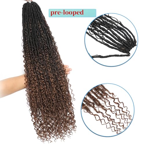 Boho Faux Locs Crochet Hair 30 Inch Goddess Locs 8 Packs Boho Soft Locs Crochet Hair with Curly Ends Pre-looped Long Bohemian River for Black Women (OT1B/4/30# - Image 4