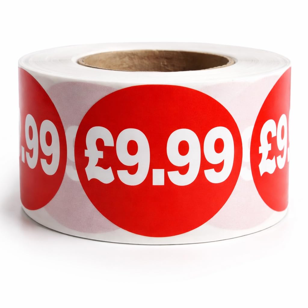 ยฃ9.99 Self Adhesive Stickers Sticky Labels Price Labels for Retail Price Display 45mm Diamter Roll of 500 Stickers