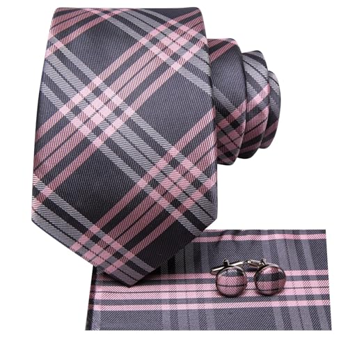 Image of Dubulle Silk Ties Set for Men Formal Paisley Striped Necktie Pocket Square Cufflinks 3PCS Sets Wedding Business Party