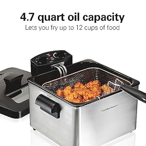 Hamilton Beach Electric Deep Fryer with Lid 4.5 Liters / 19 Cups Oil Capacity, Temperature Control, View Window, Professional Style, 1800 Watts, Three Frying Baskets, Stainless Steel Hamilton Beach Electric Deep Fryer with Lid 45 Liters 19 Cups Oil Capacity Temperature Control View Window Professional Style 1800 Watts Three Frying Baskets Stainless Steel