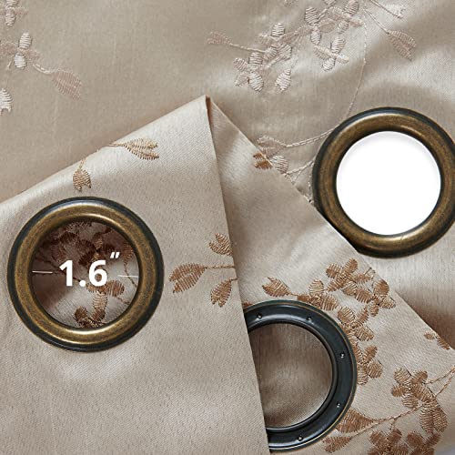 Jinchan Floral Curtains Embroidered Curtains For Living Room 63 Inch Length Faux Silk Curtains Taupe Grommet Top Flower Patterned Drapes Light Filtering Curtains Window Curtain Set 2 Panels #TOP5