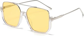 Long Keeper Retro Oversize Pilot Sunglasses for Women Men Square Aviation Sun Glasses Semi-Rimless Trendy 70s Pilot Shades