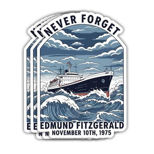 VOTANTA (3 Pcs 3 inch) - Never Forget Edmund Fitzgerald Sticker Great Lakes Shipwreck Memorial Stickers Nautical Tribute Decal Gifts Decoration for Laptops Phones Water Bottles