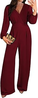 2025 Jumpsuits for Women Dressy Long Sleeve V Neck Wide Leg Pants Romper Casual Outfits