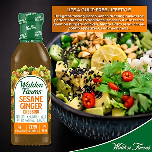 Walden Farms Sesame Ginger Dressing 12 Oz Bottle (Pack Of 6) Fresh And Delicious, Sugar Free 0G Net Carbs Condiment, Kosher Certified, So Tasty On Salads, Vegetables, Coleslaw, Chicken, Shrimp Dipping Sauce And More #TOP5