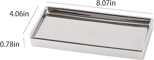 Vista 6 de Bandeja de plato de joyería Bandeja de cerámica Bandeja de baratija Rectangte Vanity Maquillaje Bandeja de espejo plateado