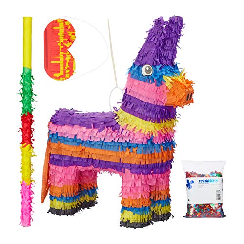 Pinata âne kit 4 pièces avec confettis bâton et masque pour anniversaire