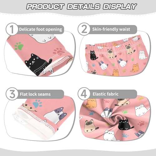 Cute Cartoon Simple Cats Pink Girls Leggings Soft Comfortable Athletic Leggings Dancing Pants for 4-10 Years3
