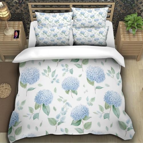 Housse de couette 3 pièces hypoallergénique bleu hydrangea lit King size - 5