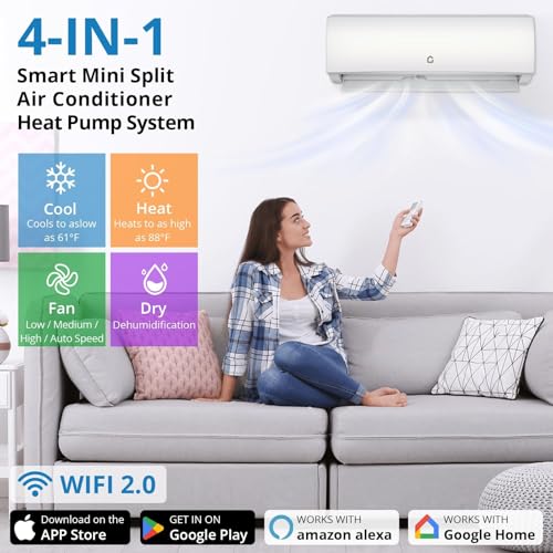 Image of IDEALHOUSE 12,000 BTU Mini Split Air Conditioner & Heater, 21 SEER2 Ultra Quiet 208-230V Ductless AC with WiFi & Alexa Control, Energy Star Certified for up to 550 Sq.Ft, Easy Installation Kit