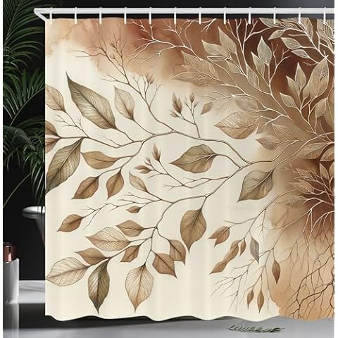 Ambesonne Brown Shower Curtain with Leaf Art Cover