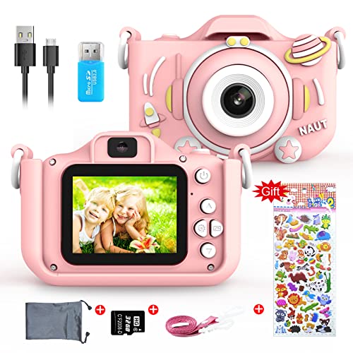 ERAY Cámara para Niños, Cámara Infantil, 20MP/ 1080P/ IPS Pantalla de 2 Pulgadas/ 8X Zoom/ 32GB TF Tarjeta Incluida/ Múltiples Modos/ Apagado Automático, Juguete para 3-10 Años, Rosa Cover